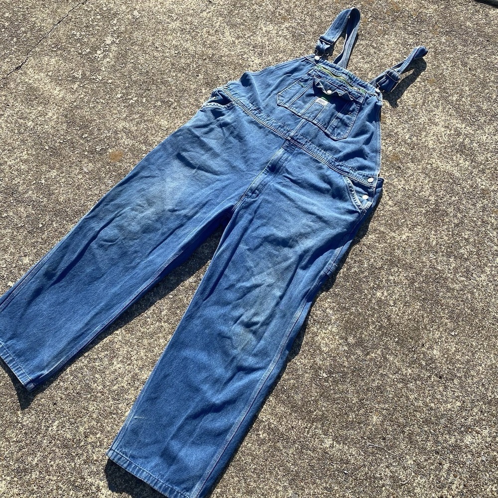 Liberty Denim Bib Overalls Farmer Carpenter Soft Worn Mens 46x30 SEE PICS Distre - Picture 2 of 15